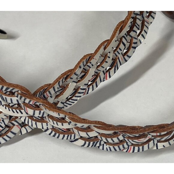 Fossil Belt Womens Braided Leather Gold Tone Buckle White Blue Navy Work Casual - Picture 4 of 8